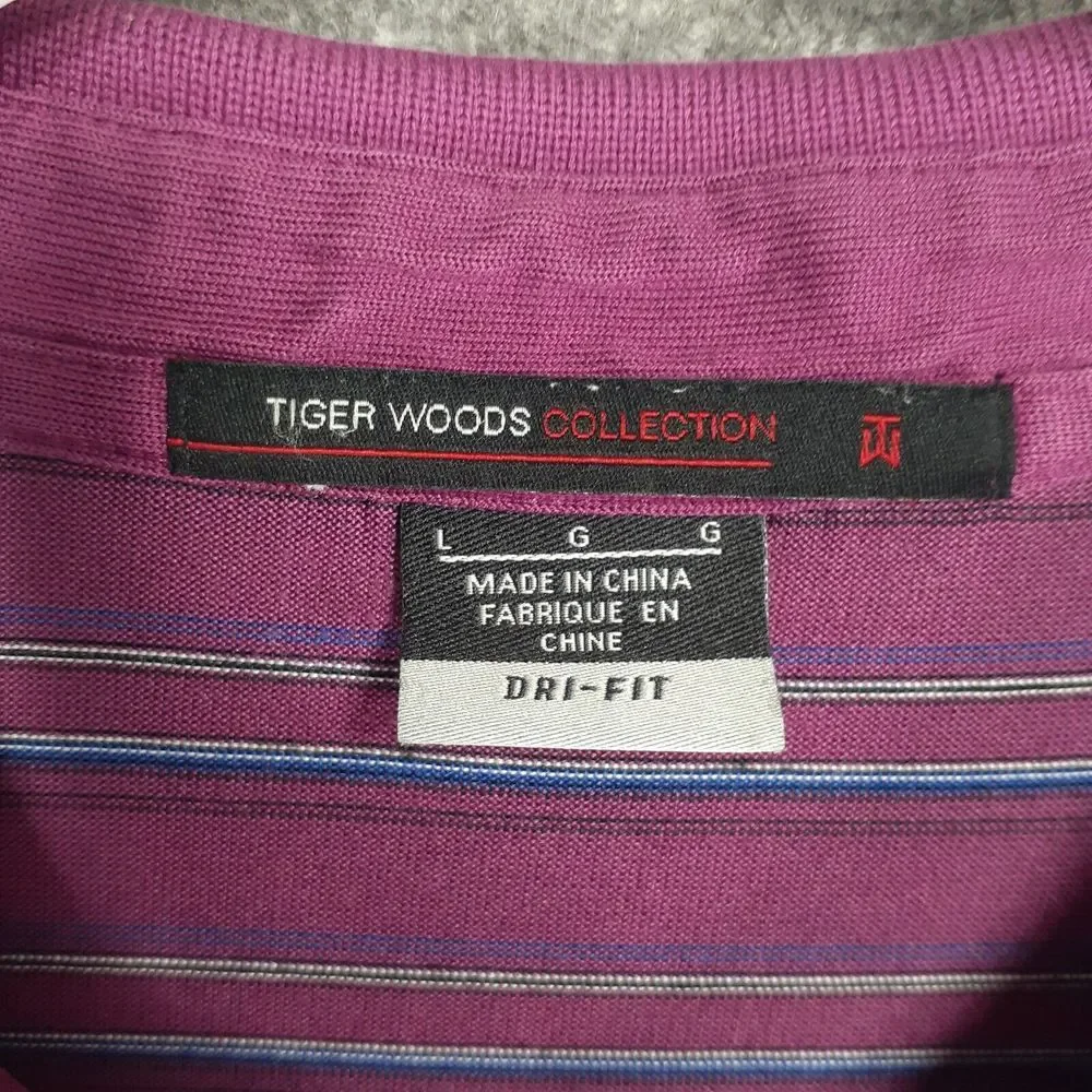 RARE Nike Tiger Woods Collection SAMPLE Polo Shirt Adult L pink blue stripe S/S‎